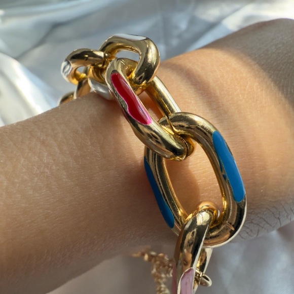 Multicolor Gold Chain Necklace and Bracelet Set - Picture 13 of 17